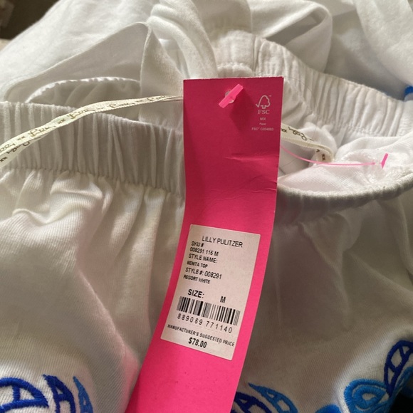 Lilly Pulitzer Benita white top ruffle edge blue embroidery - Picture 4 of 5